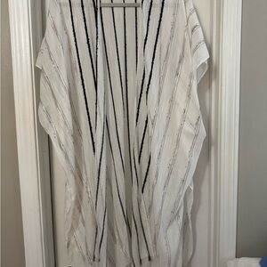 White and Black Striped Kimono Cardigan